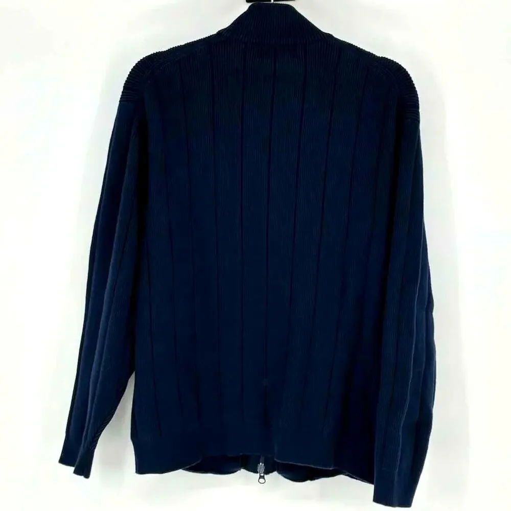 Vintage Pendleton Men's Navy Blue Cotton Full Zip Stand Collar Cardigan - Size M